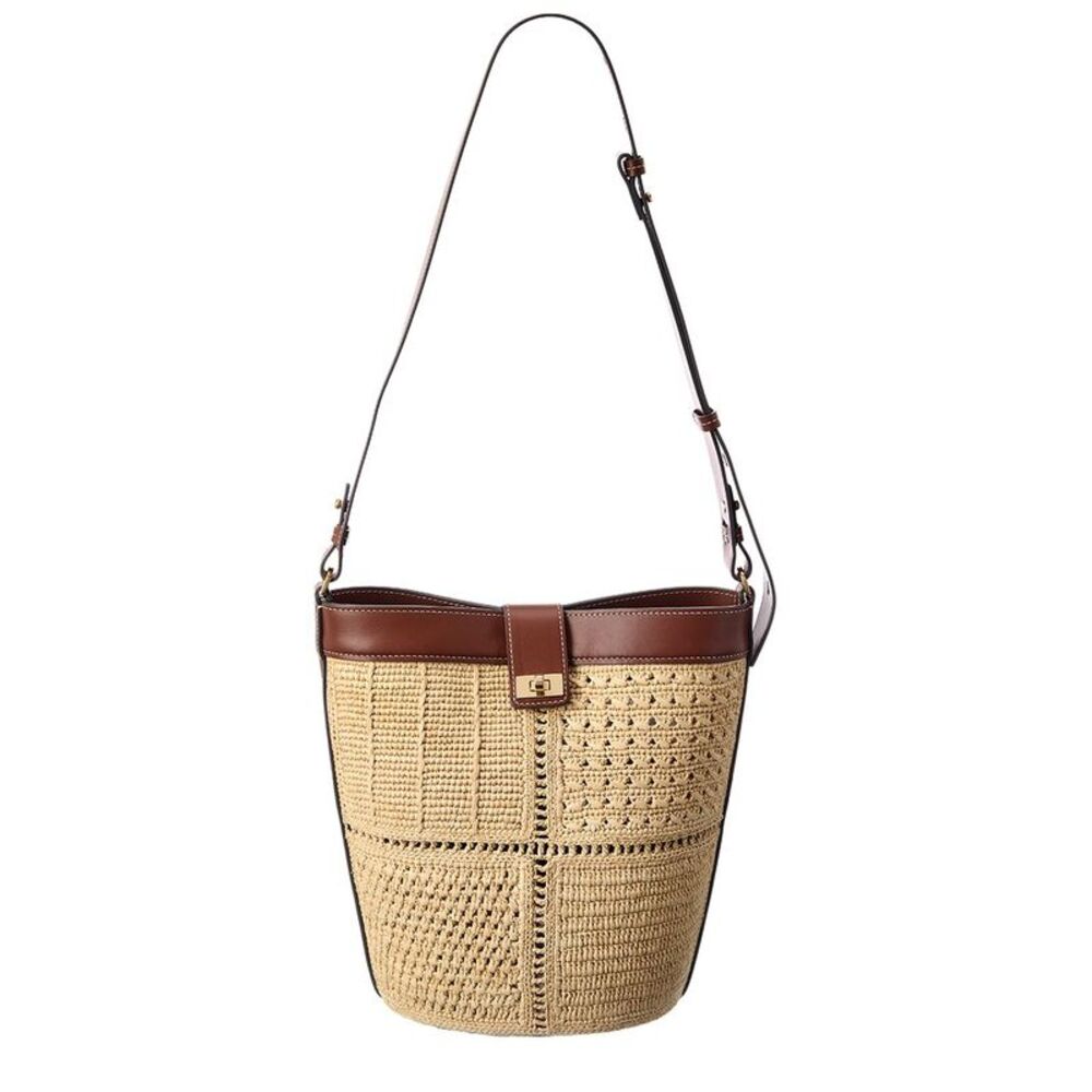 Anya Hindmarch Patchwork Raffia & Leather Bucket Bag, Brown